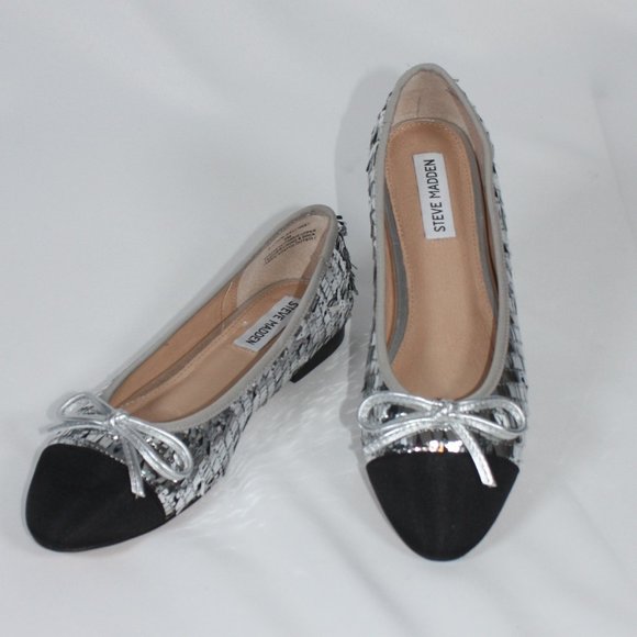 Steve Madden Ellison Silver Sequin Ballet Flat Size 9 - Picture 5 of 8